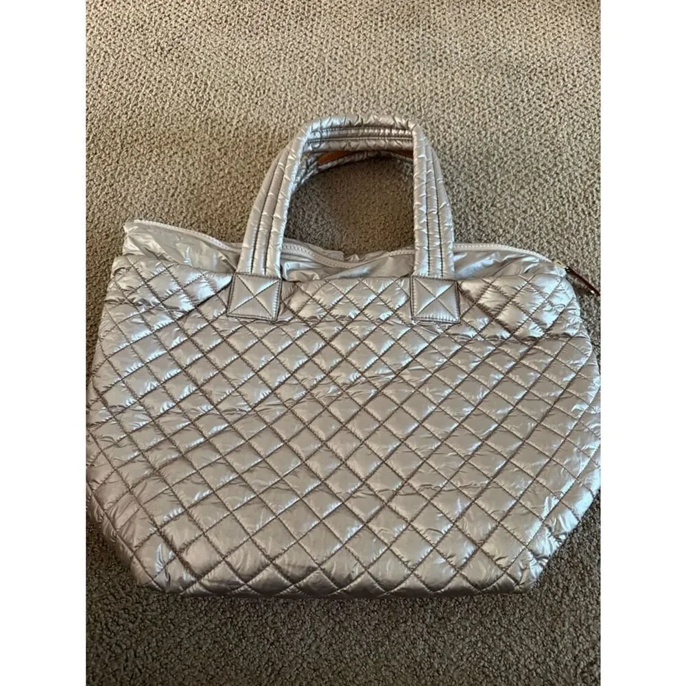 MZ Wallace Metro Tote Deluxe Medium Metallic Rose Gold Quilted Nylon Travel Bag